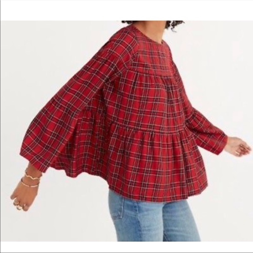 Madewell Plaid Long Sleeve Tiered Button UpTop Size XXS - Picture 2 of 9